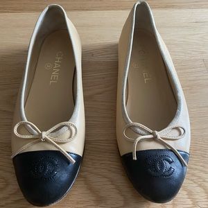 Chanel Cap Toe Nude and Black Ballerina Flats